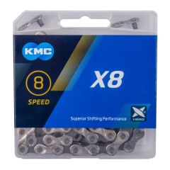 Łańcuch KMC X8 - 8 biegów - 114 ogniw - srebrny/szary
